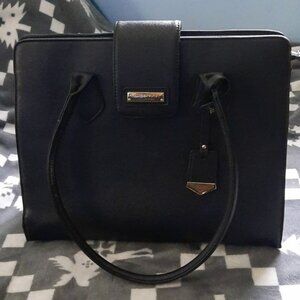 London Fog Black Faux Pebble Leather Gold Hardware Large Tote Shoulder Bag